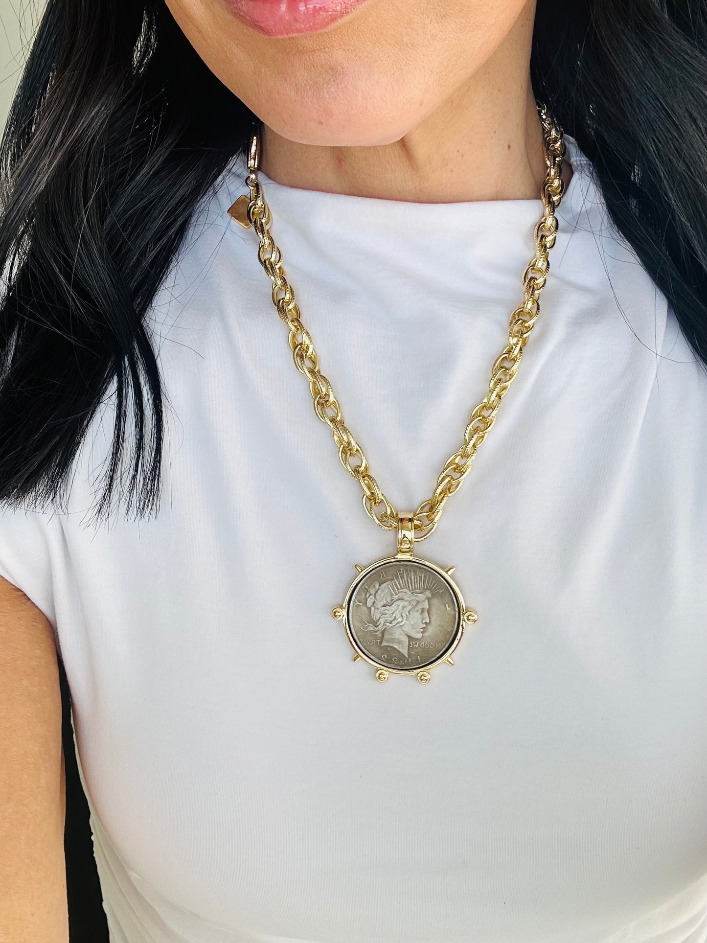 Lady Liberty large coin pendant