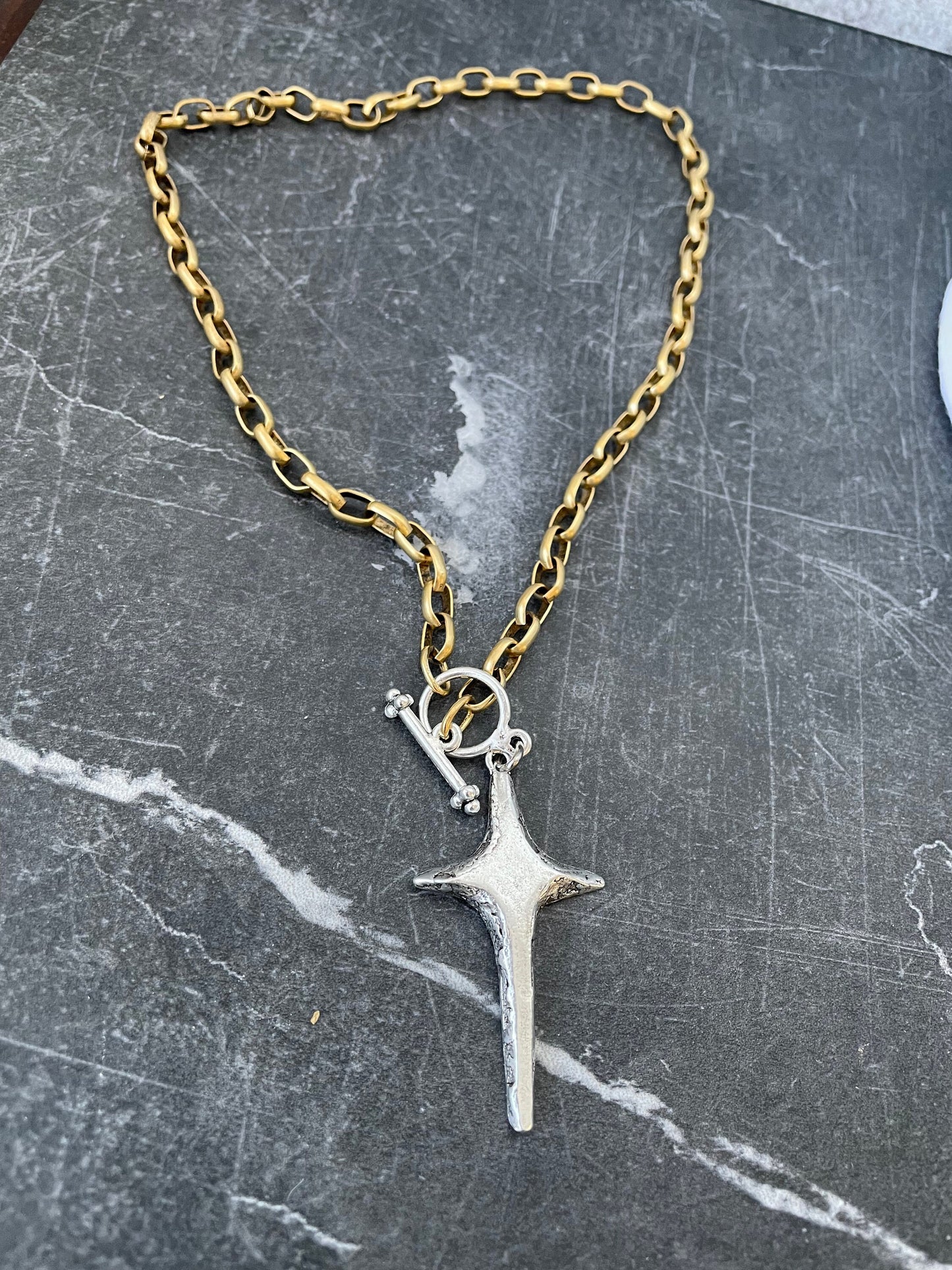 Mixed Metal Vintage inspired Cross necklace