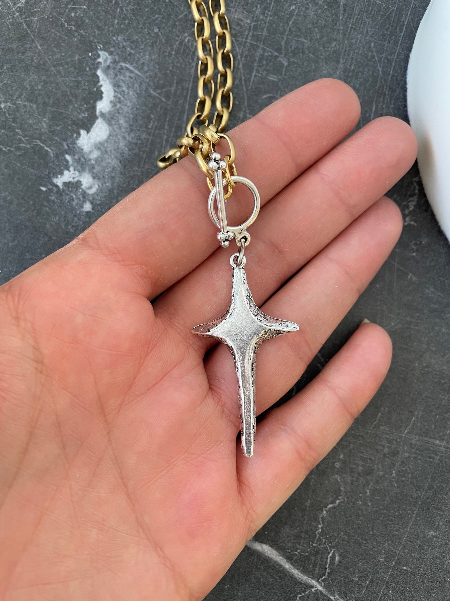 Mixed Metal Vintage inspired Cross necklace