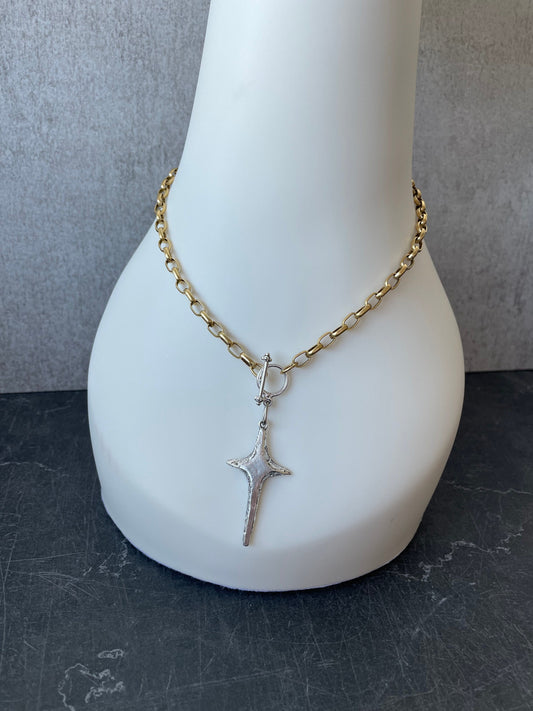 Mixed Metal Vintage inspired Cross necklace